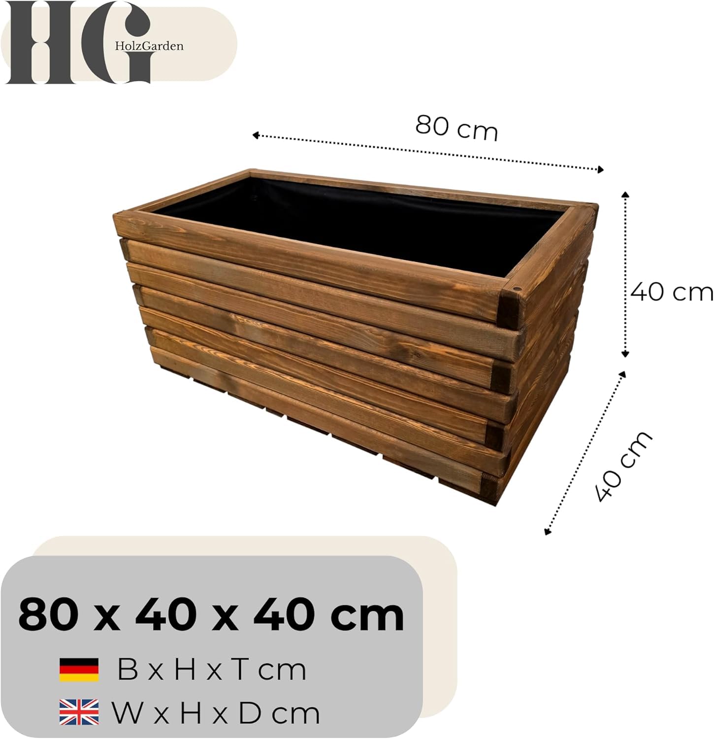 Donica Drewniana Impregnowana 80x40x40 cm Drewno Sosnowe Kolor Palisander Skrzynka Na Kwiaty Zioła Balkon Taras Ogród 88L Wewnątrz Agrowłóknina