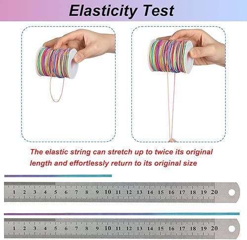 Miniatura 4 de Tenn Well Cuerda elástica de 0.039 pulgadas, 328 pies, cuerda elástica de arcoíris para pulseras, collares, fabricación de joyas, cuentas de pony y