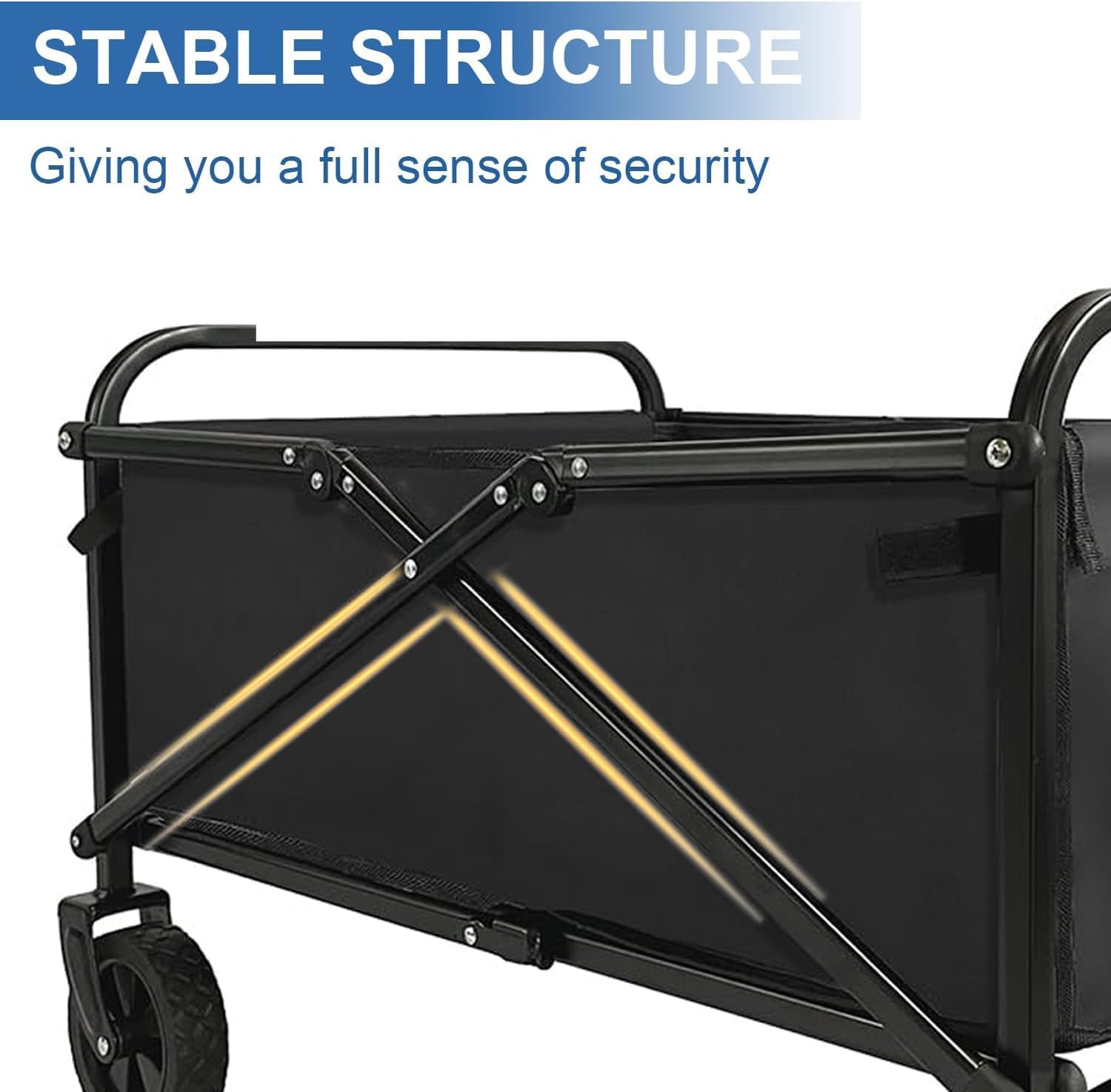 Collapsible Wagon with Quiet Wheels - Silent Grocery Shopping Cart for Seniors, Foldable Utility Cart for Laundry & Apartment, Washable Heavy Duty Rolling Wagon with Two Mesh Pockets, Black