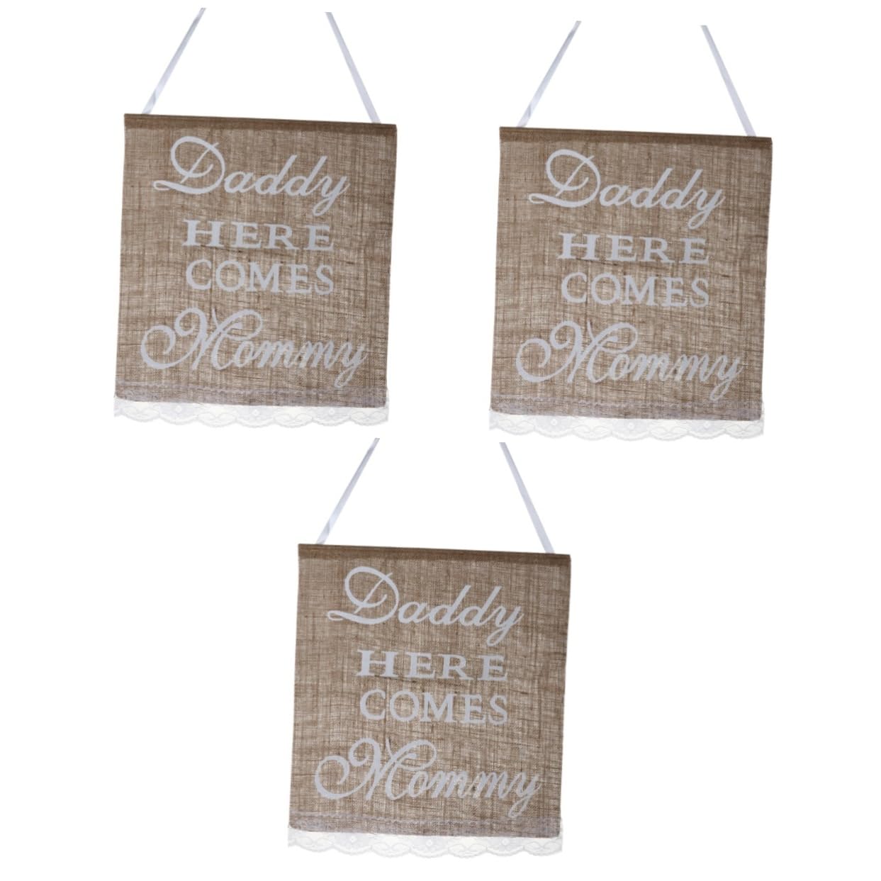 Señal de dirección de la boda campestre con pancarta de novio y carteles rústicos colgantes