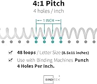 Vista 3 de Binditek Paquete de 50 bobinas de encuadernación en espiral de plástico, 6 mm (1/4"), capacidad de 30 hojas, paso 4:1, blancas, 48 bucles