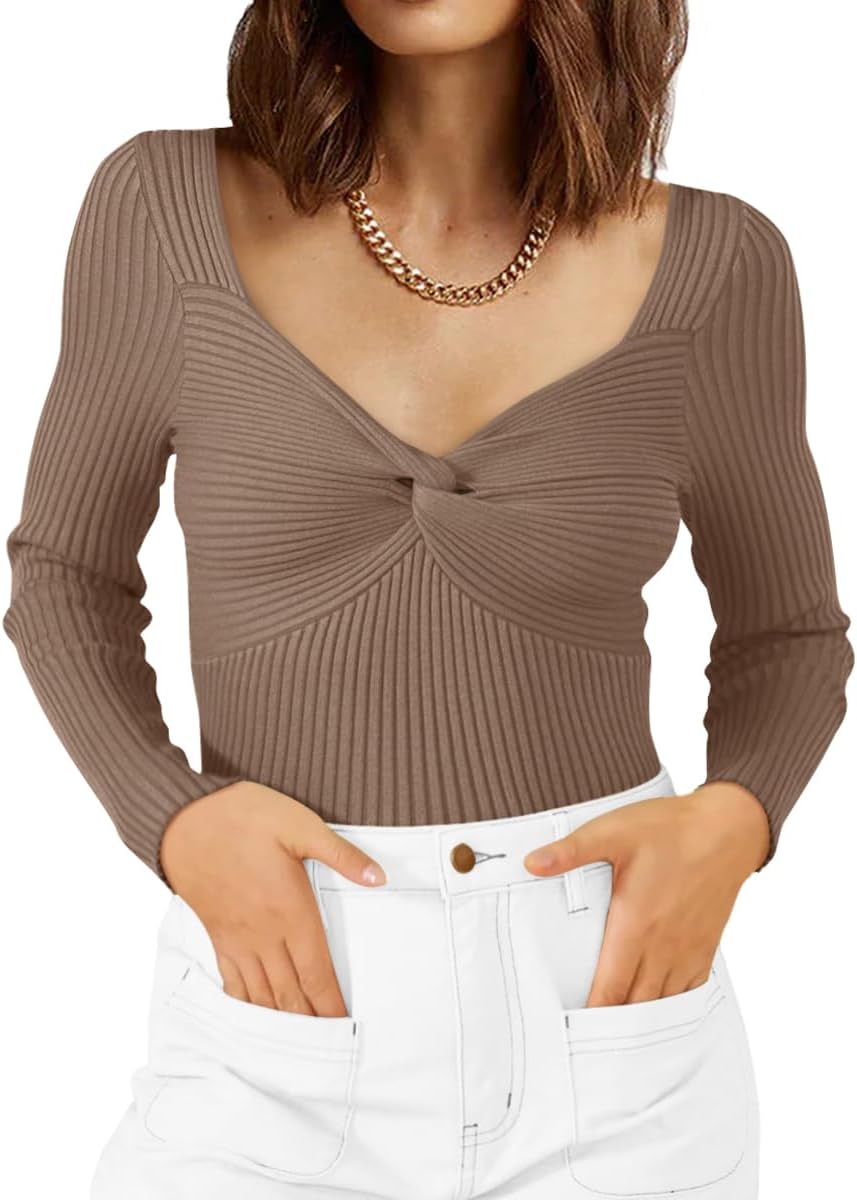 LILLUSORYWomen's 2025 Twist Knot Fall Clothes Fashion Outfits Top Ribbed Long SleeveOEKO-TEX STANDARD 100