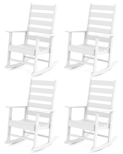 GREENVINES Outdoor-Rocking-Chairs-Set-of-4 | HDPE Plastic | Patio Rockers | Porch