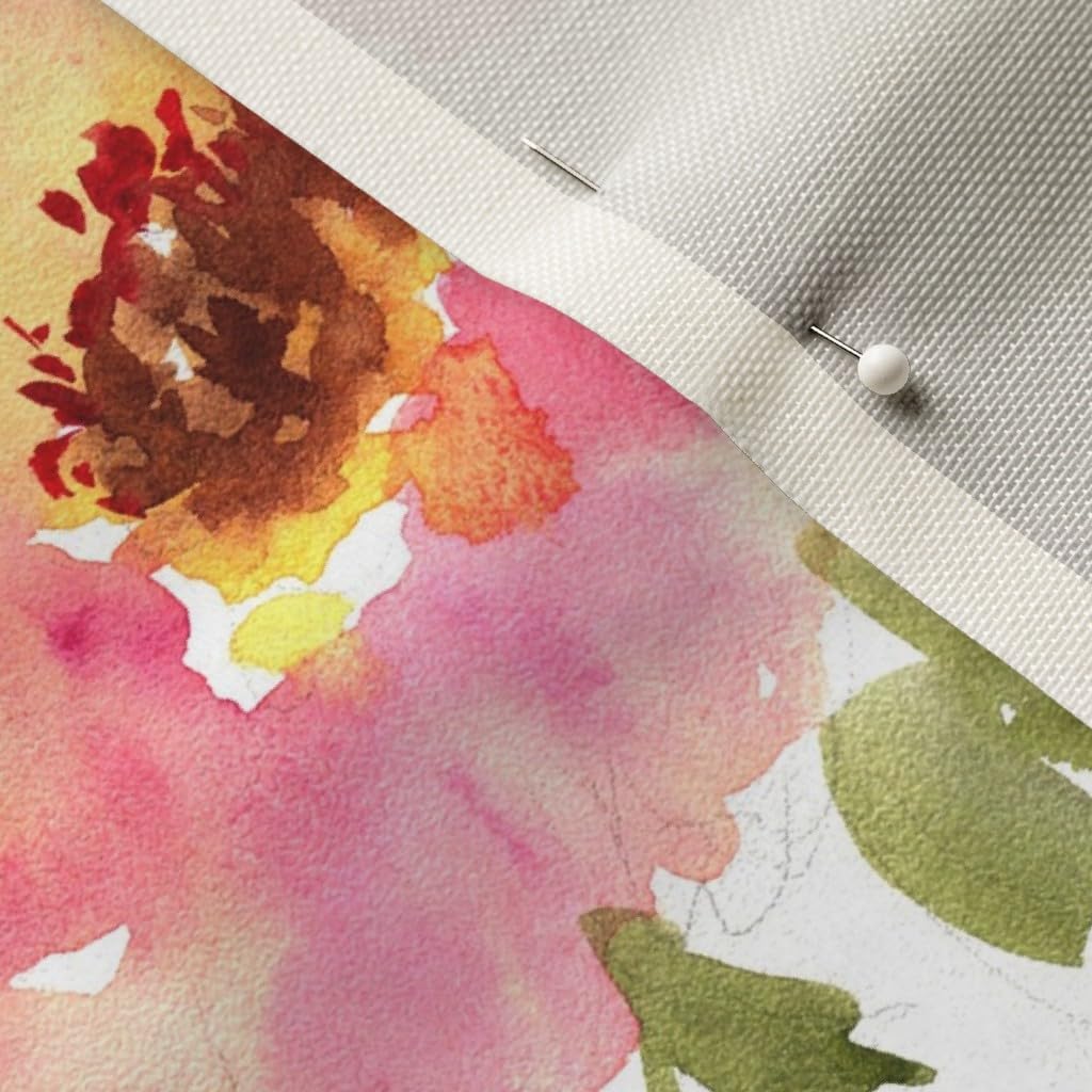 Spoonflower Fabric - Flower Colorful Flowers Floral Watercolor Large Girl Printed on Upholstery Velvet Fabric Fat Quarter - Upholstery Home Decor Bottomweight Apparel