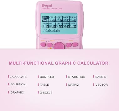 Graphing Calculator, IPepul Scientific Calculator 10 Modes Complex, Statistics, Base N, Equation, Table, Matrix, Vector, Graphics, G-Solve..., Great for School Supplies Pink