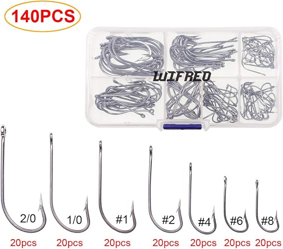 Wifreo 140pcs Set Stainless Steel Fishing Hook O'SHAUGHNESSY Long Shank Saltwater Fish Hook Small Clouser Minnow Sculpin Fly Tying Hooks