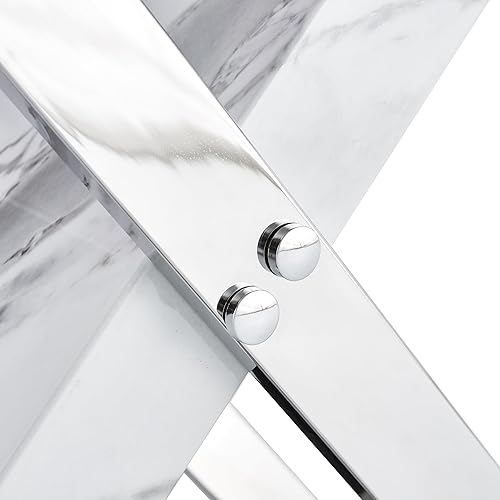 Miniatura 7 de Juego de mesa de comedor de mármol para mesa rectangular blanca de 6.63 pulgadas con marco de metal plateado en forma de X y 6 sillas de comedor de