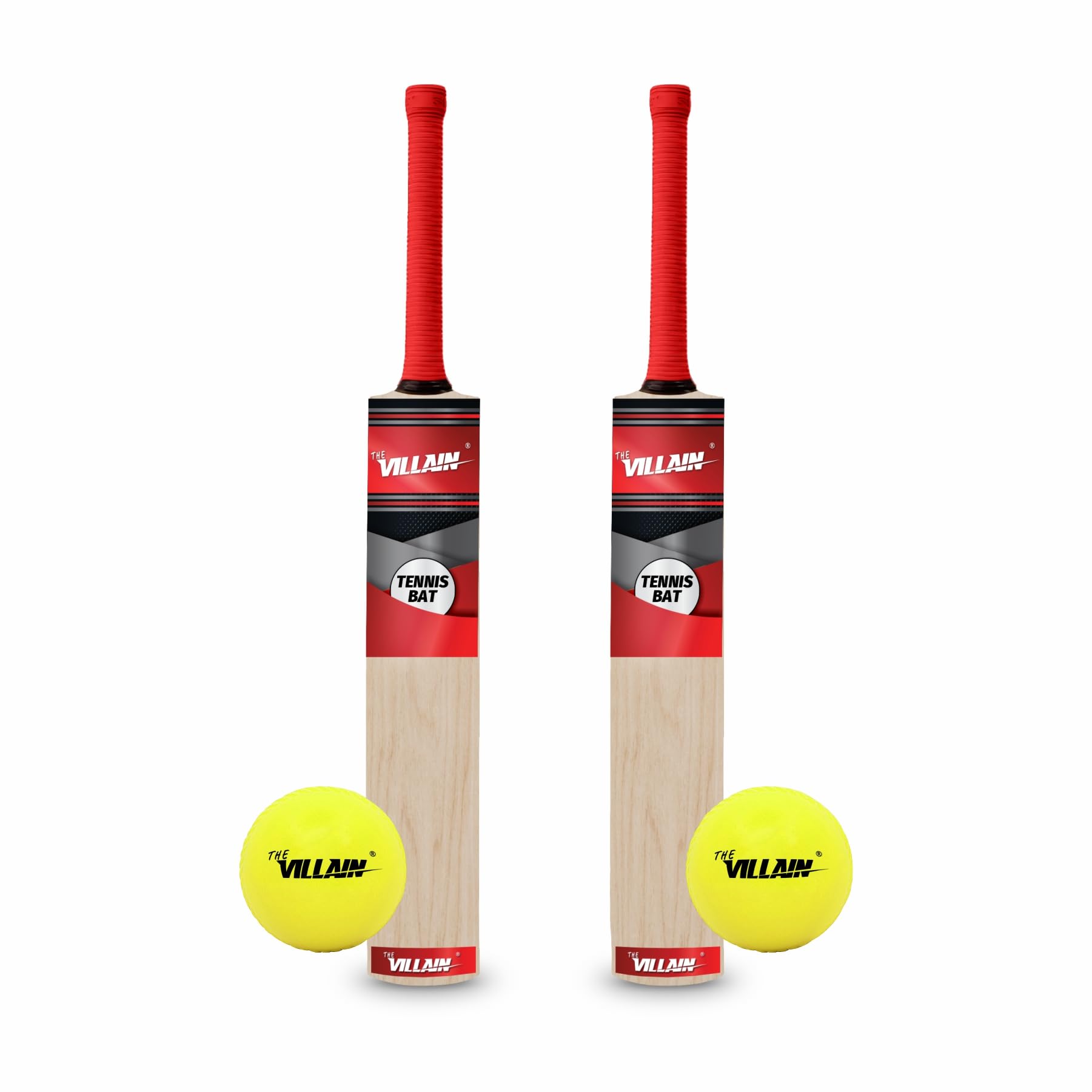 THE VILLAIN Sturdy Wooden Tennis Cricket Bat | Full Size | 2 Bats & 2 Balls | Ultimate Choice for The Elite Players | Lightweight and Durable | (Pack of 4) (B0CFDW6PK9) Amazon Price History, Amazon Price Tracker