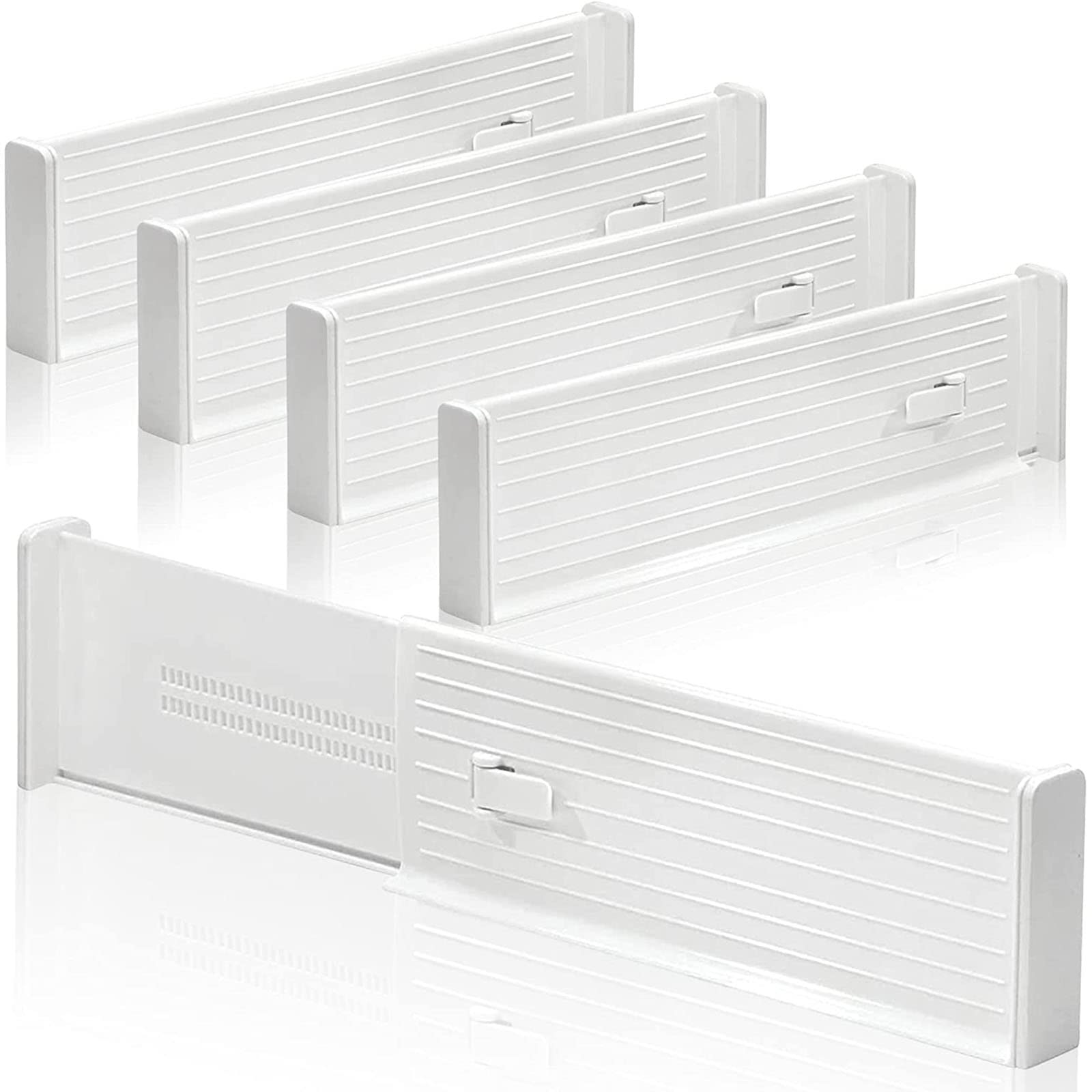 Paquete de 4 separadores de cajones ajustables, organizador de separadores de cajones de plástico expandible, separadores de cajones para ropa, dormitorio,baño,cajón, oficina, almacenamiento de cocina