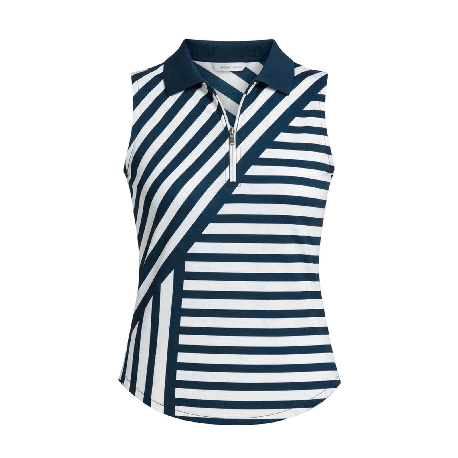 Camiseta de golf a rayas para mujer, sin mangas, polo de tenis, transpirable, con cremallera 1/4, chaleco deportivo, de secado rápido, camiseta de golf, sin mangas