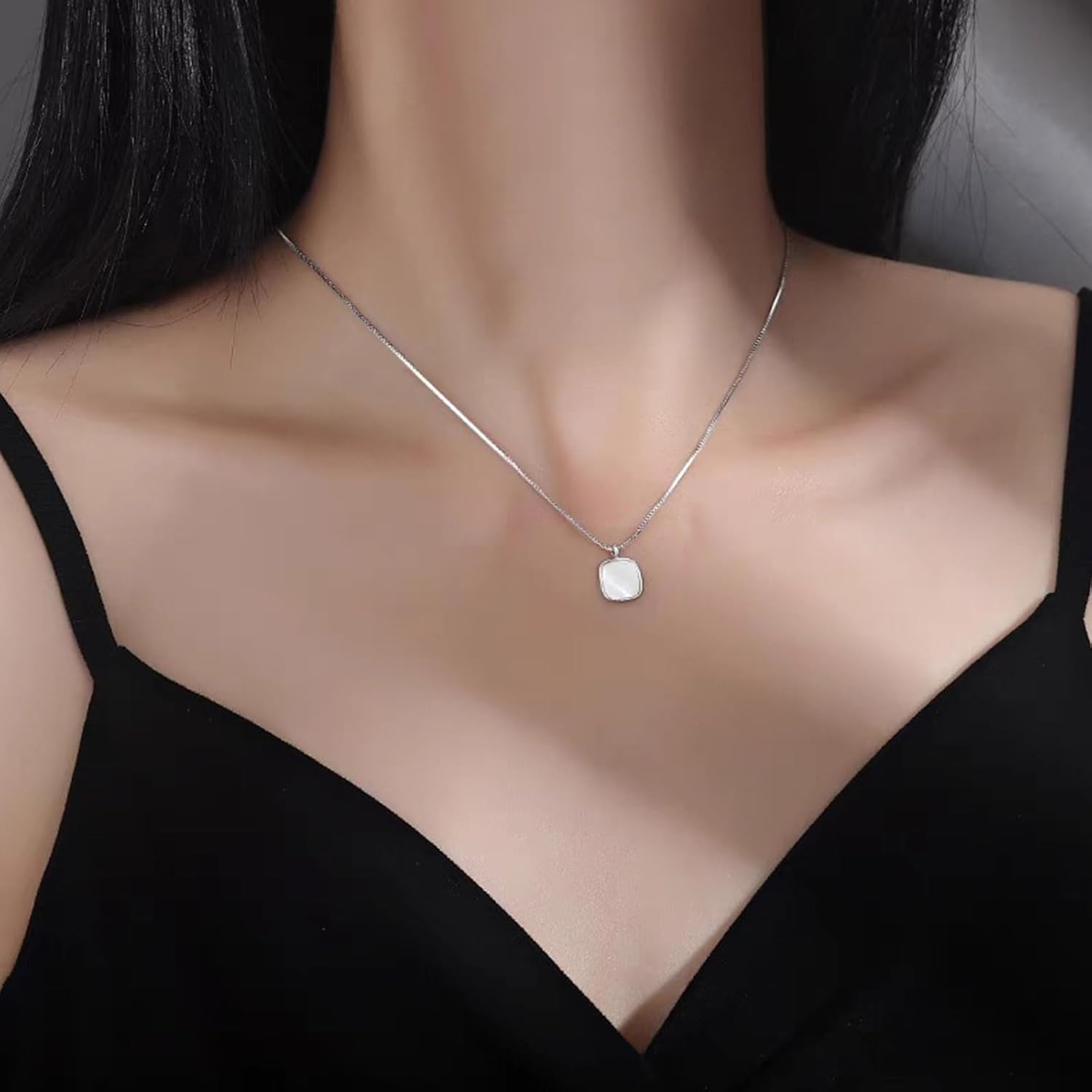 W WEILIRIAN Vintage White Square Necklace Boho Square Pendant Necklace Chain Gold Thin Chain Necklace Jewelry for Women and Girls Gifts - Image 8