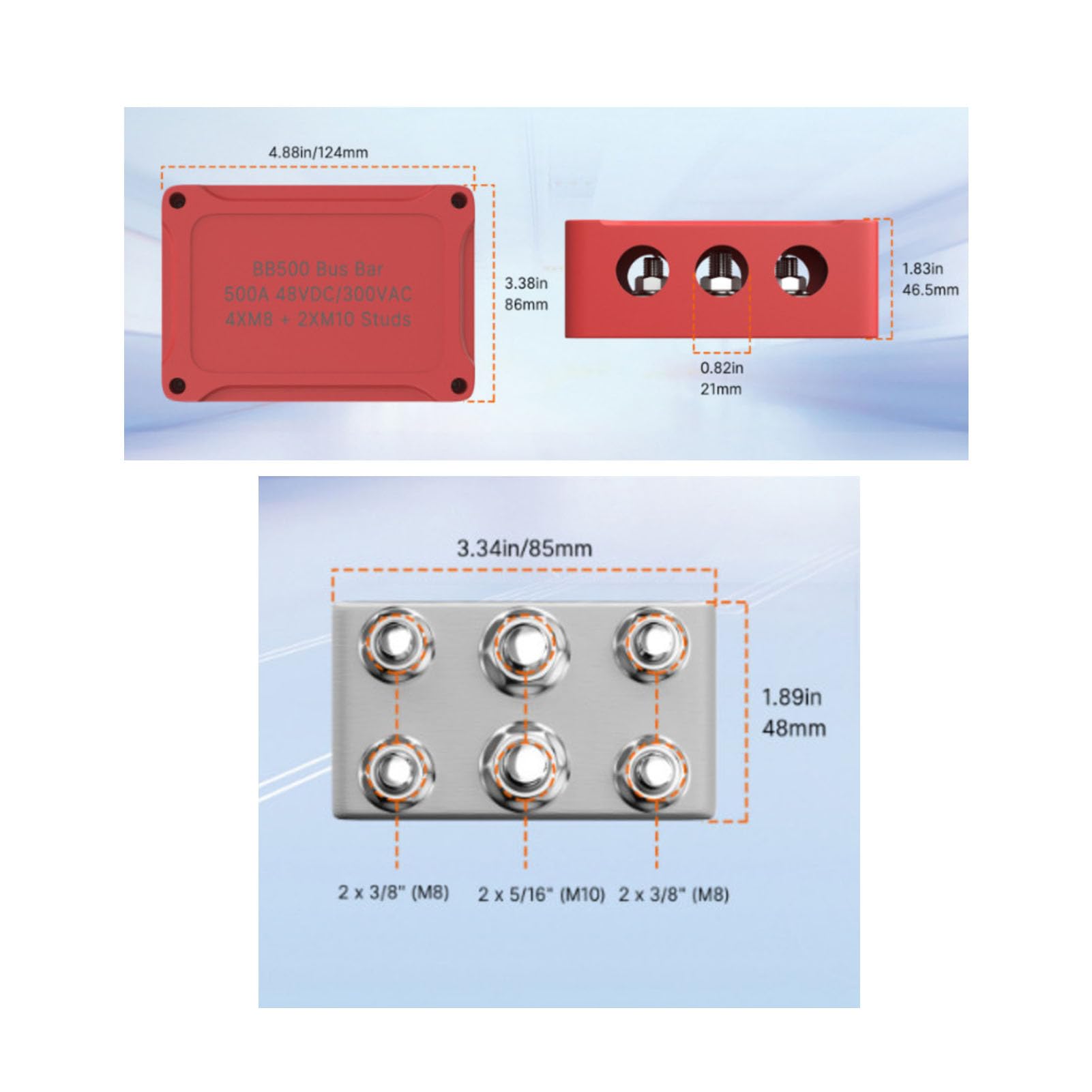 Bloc de Distribution d'énergie Robuste, 2 Paquets, 500A, Terminal de Batterie Marine, Bloc de Distribution étanche pour Bateau RV 12V DC