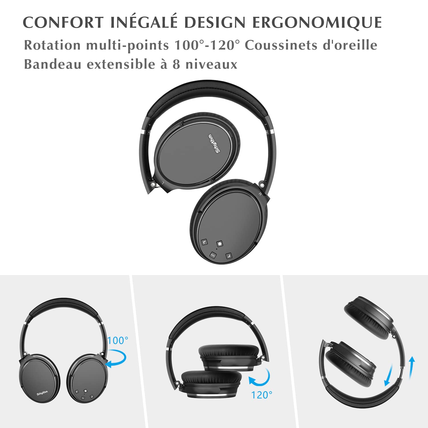 Srhythm Casque Bluetooth NC35 Réduction Bruit Active - 50h Autonomie - Pliable - Version Reconditionnée