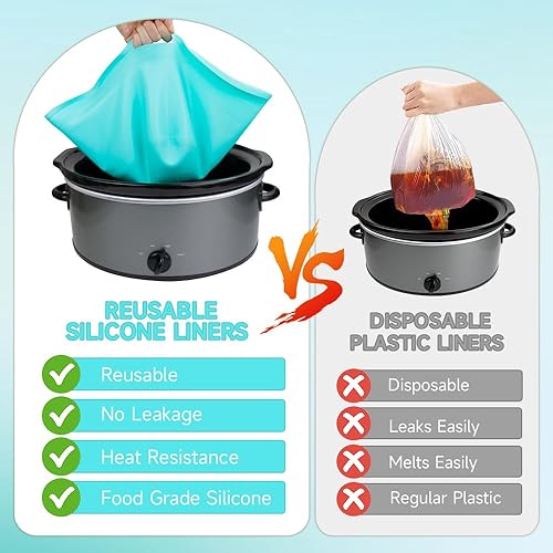 Miniatura 4 de ChefAid - Revestimientos para olla de cocción lenta, 100% silicona reutilizable, accesorios para ollas de cocción lenta, ovaladas o redondas, aptos