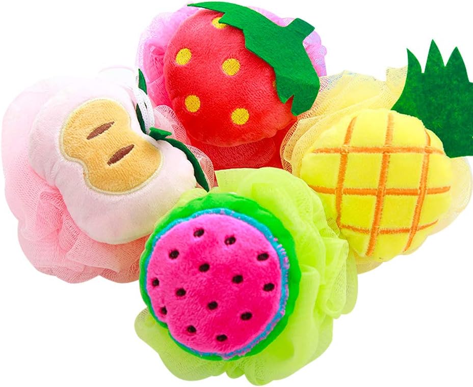 4 Packs Bath Shower Sponge Loofahs Mesh Pouf Bath Shower Ball Exfoliating Mesh Brush Sponge Bath With Hooks (4 PCS)