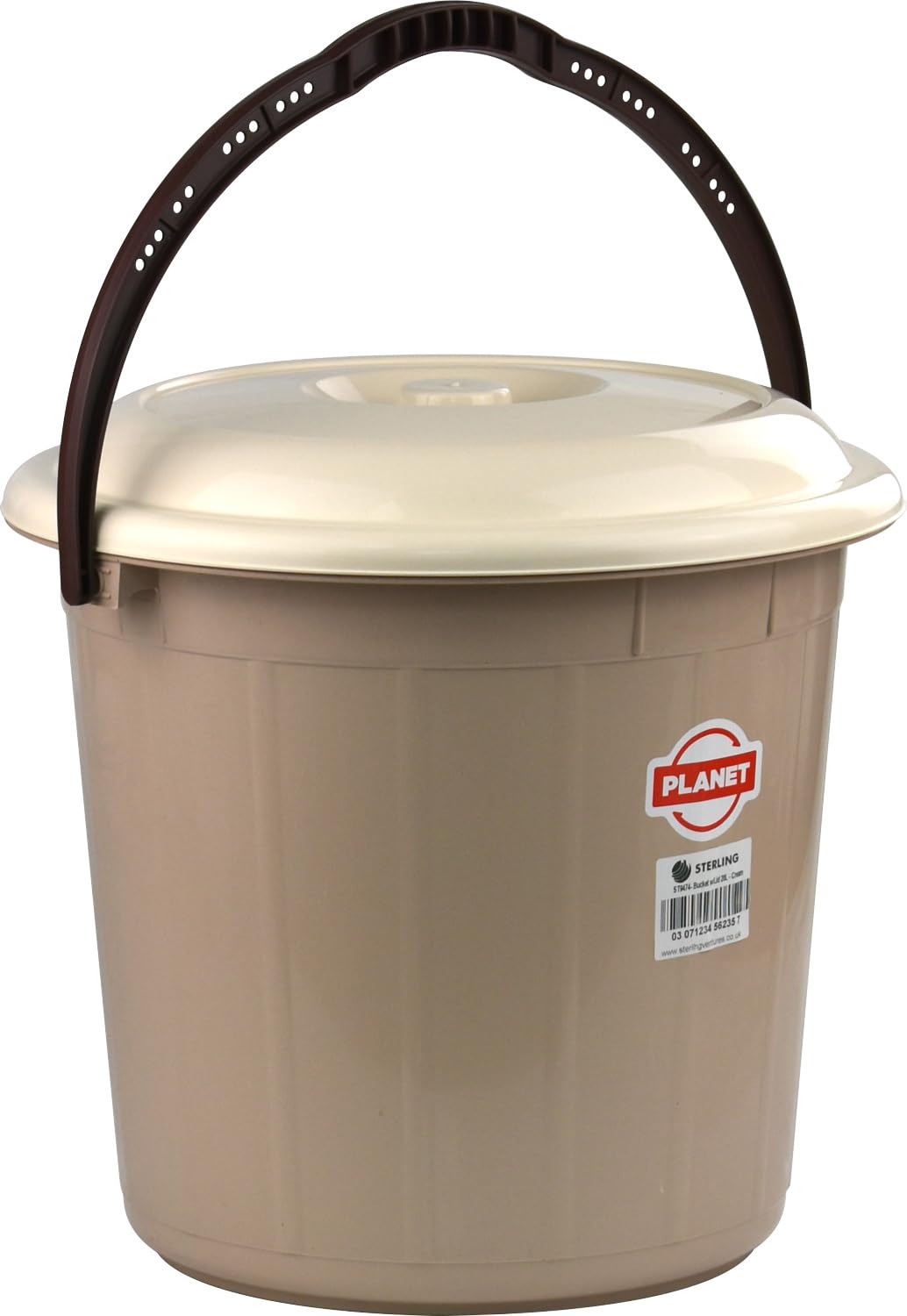 Sterling Ventures Cream 20L Litre Sturdy Bucket With Lid For Rubbish Waste Storage (Cream)