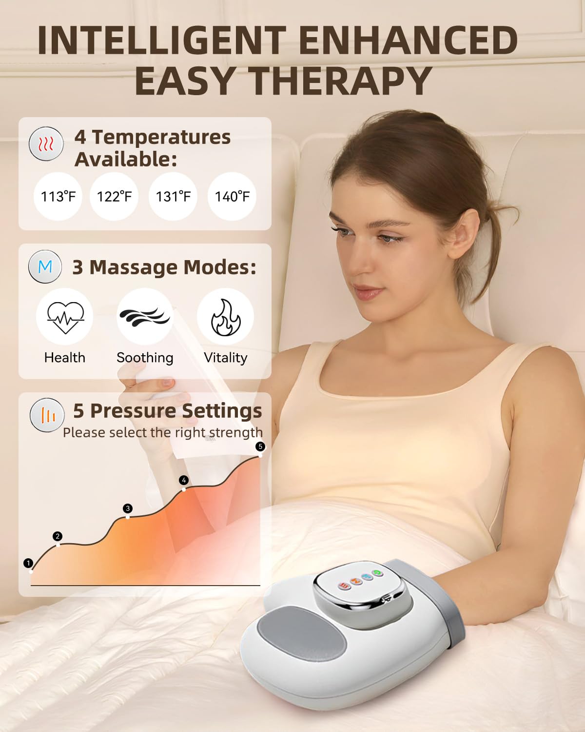 Masajeador de manos con calor y compresión para aliviar la artritis y el túnel carpiano, 3 modos, 4 temperaturas, 5 compresiones, guante de terapia eléctrico inalámbrico, regalo para mujeres/hombres