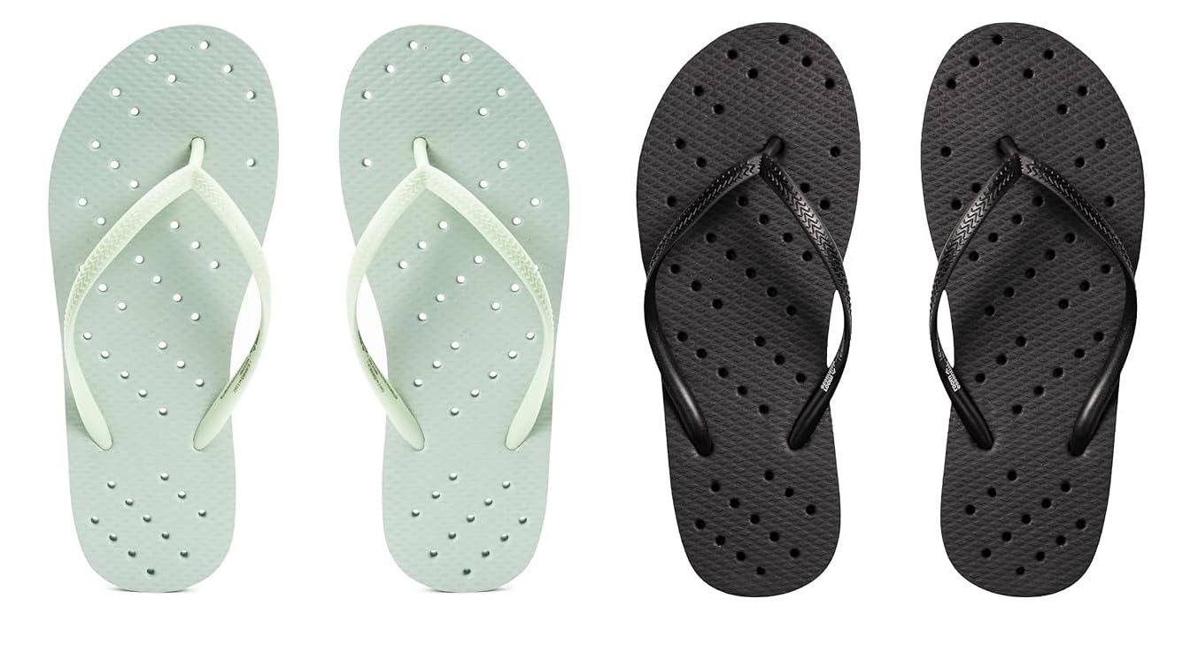 Slipper For Women's Flip Flops Home Fashion Slides Open Toe Non Slip Combo of 2 (1 Black and 1 Green)- 2-3 UK-image-21