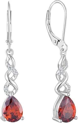 Aretes colgantes de infinito para mujer, de plata de ley de 0.316 x 0.236 pulgadas, con forma de lágrima, piedra natal creada, aretes formales para