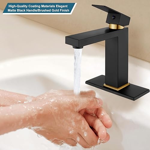 Miniatura 3 de Midanya Grifo para lavabo de baño, 1 agujero, mango único, montaje en cubierta, incluye placa de cubierta, una palanca de acero inoxidable SUS304