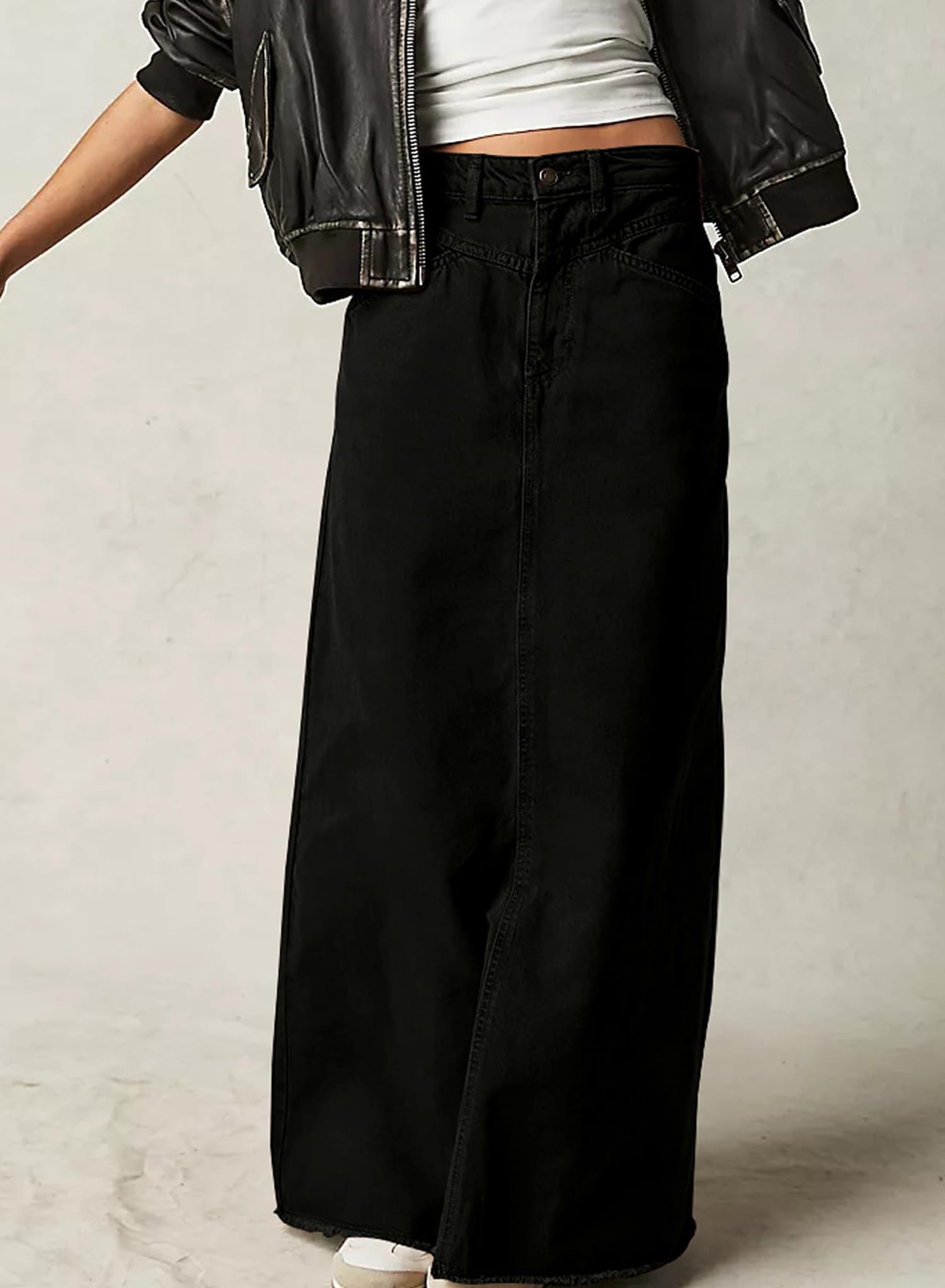 Ranphee Jean Jupe Longue Femme Vintage Taille Haute Stretch avec Poche A-Ligne 2026 Été Maxi Jupes