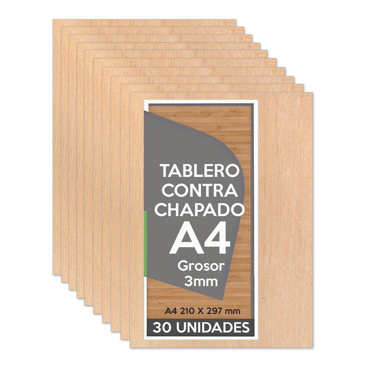 Tablero Madera Contrachapado A4 210x297 x 3mm (30 paneles) - Tableros para Bricolaje, Manualidades, Corte Láser, Marqueteria Artesanía - Madera