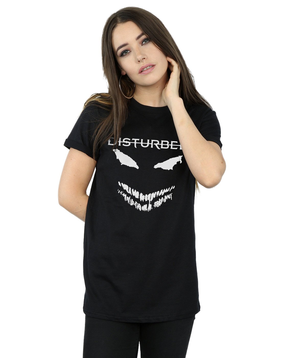 Absolute Cult Women's Black Disturbed Scary Face Candle Boyfriend Fit T-Shirt XX-Large