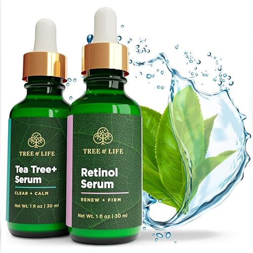 Tree of Life - Paquete de cara fresca con árbol de té + suero de retinol, suero calmante y transparente, 2 unidades x 1 onza