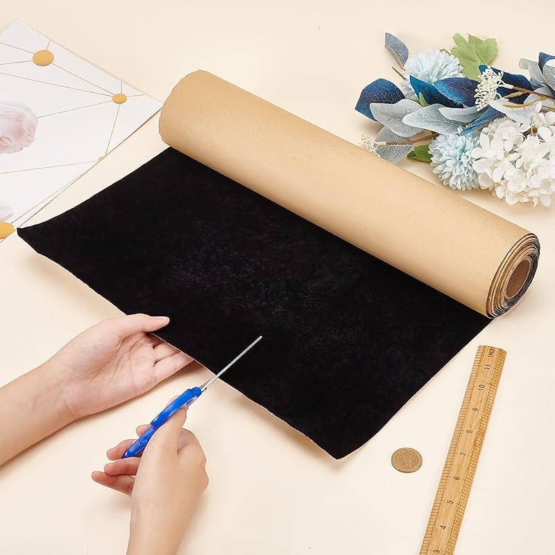 BENECREAT Öntapadós Bársony Bélés 3m x 40cm - Fekete Bársony Tekercs Ékszerdobozokhoz, Kézművességhez, Dekorációs Háttérhez