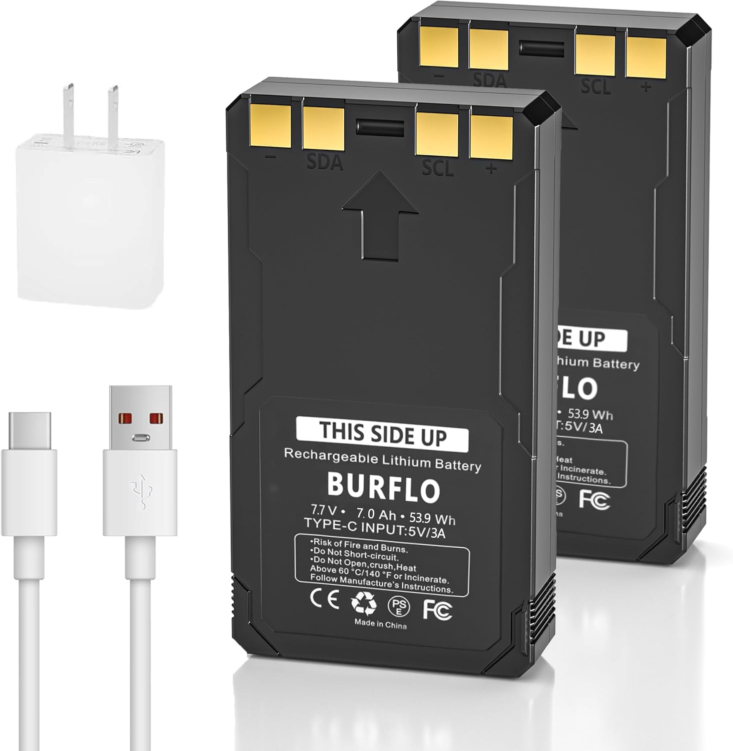 Burflo 2-Pack Upgraded 7000mAh Rechargeable for LIT-22 Camera Batteries,Compatible with Cellular Trail Camera Flex Series(M,Dark,S-Dark,S,G-36,Flex-Plus),Includes 2 Type-C&USB Wall Plug