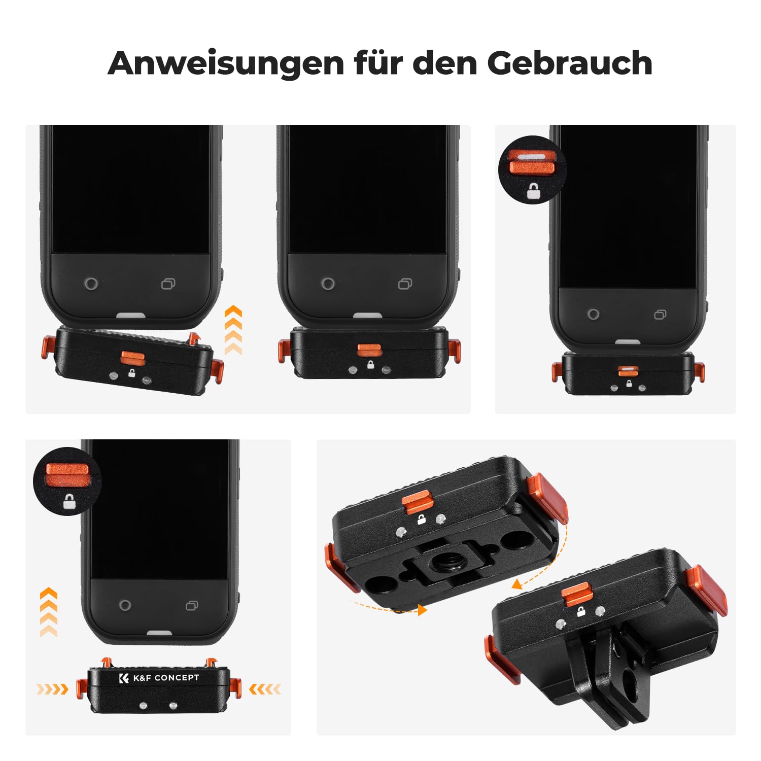 K&F CONCEPT Magnetischer Schnellwechseladapterhalter Kompatibel mit Insta360 X5/X4 Air, Ace Pro 2, Schnellverschluss 1/4" Schraubenloch, Aluminiumlegierung Halterung Erweiterung