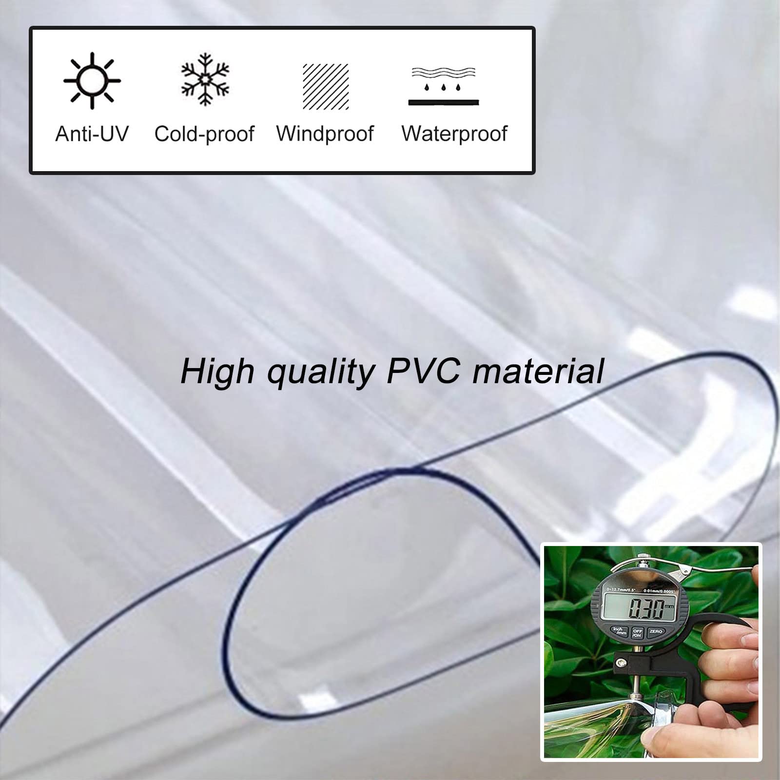 Jolan Outdoor Clear Tarp Curtains, 0.3mm PVC Waterproof Tarpaulin with Grommets, Pergola Patio Porch Gazebo Garden Transparent Tarpaulin Side Panels, Weatherproof, with Zipper,L×H-4×2.3m(13.1 * 7.5m)