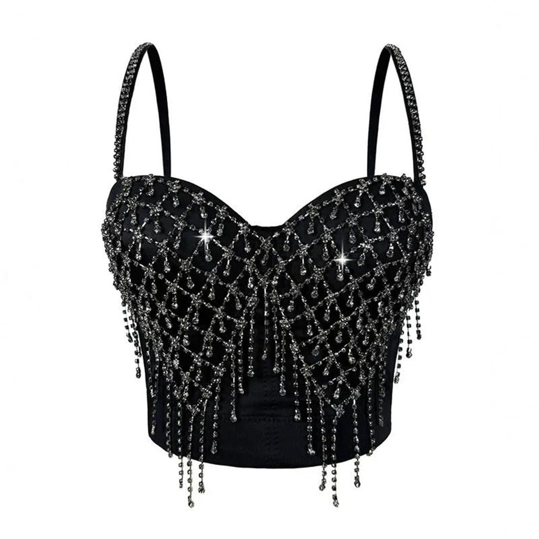 Yeuyyben Canotta da donna con nappe a diamante, senza maniche, con cinturino a catena, vestibilità aderente, estiva, alla moda
