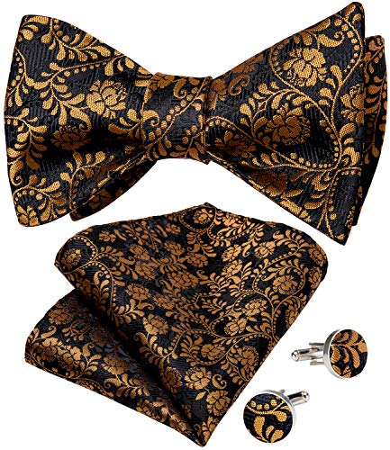 Image of DiBanGu Men Bow Tie Paisley Striped Self-Bow Tie for Men and Silk Woven Bowtie Pocket Square Cufflinks Wedding Party