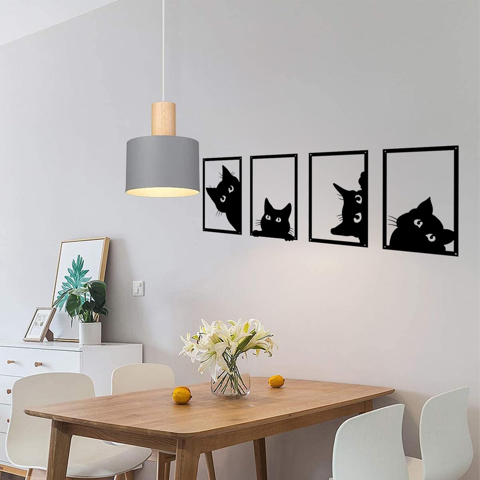 Dexlyn 4er Set Wanddeko Katze Metall Schwarz (20x30 cm)
