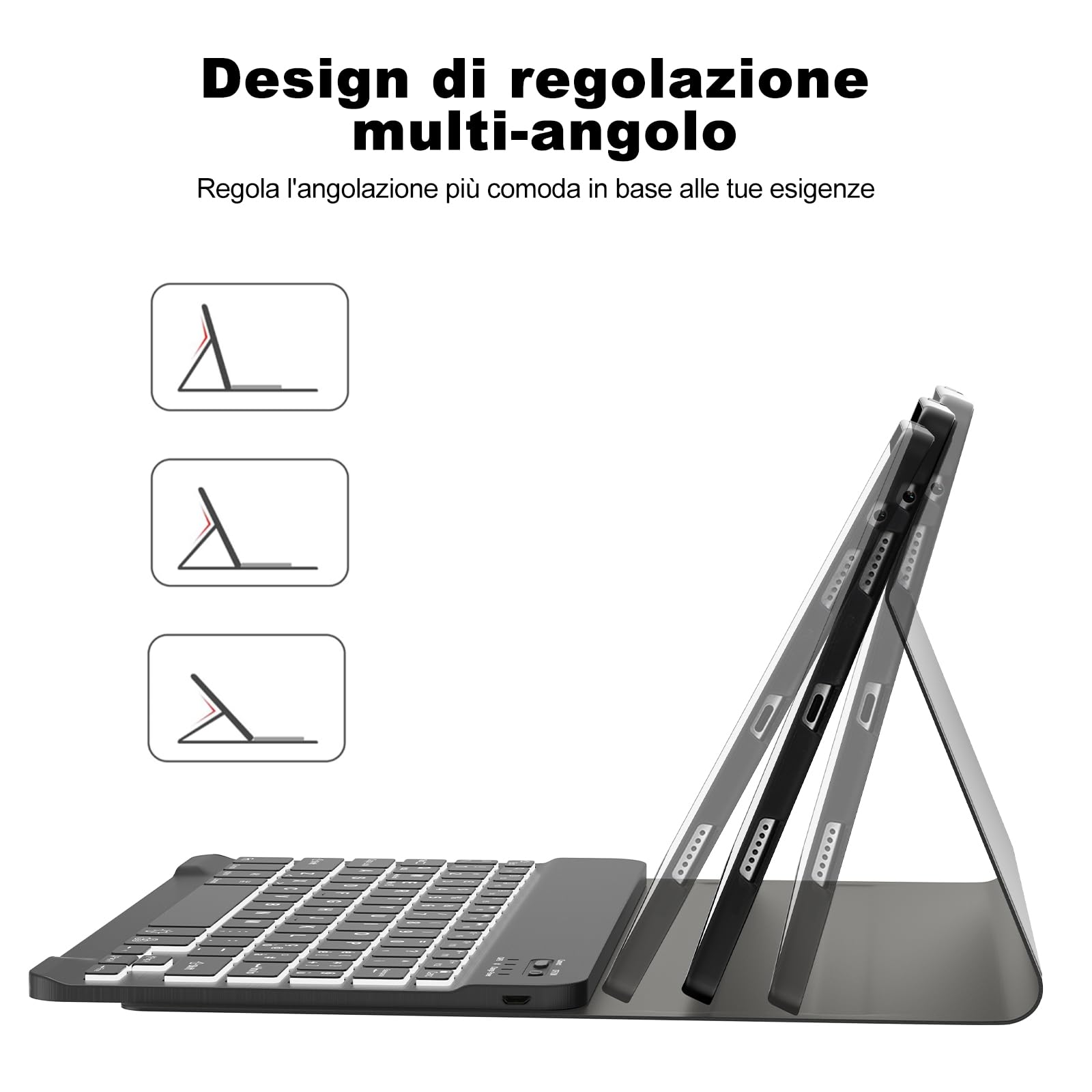 Tastiera per Lenovo Tab P11 (2nd Gen), 7 funzioni di retroilluminazione, Custodia per 11,5" per Lenovo Tab 11(TB350FU/TB350XU 2022), Tsatiera Italiano Slim Bluetooth Rimovibile Magnetica, Nero
