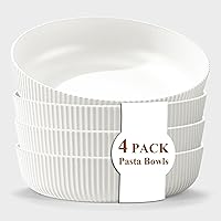 Kyraton Unbreakable Pasta Bowls Set of 4 - 37oz Large White Plastic Salad Soup Serving Bowls for Family Dinners & Outdoor Use