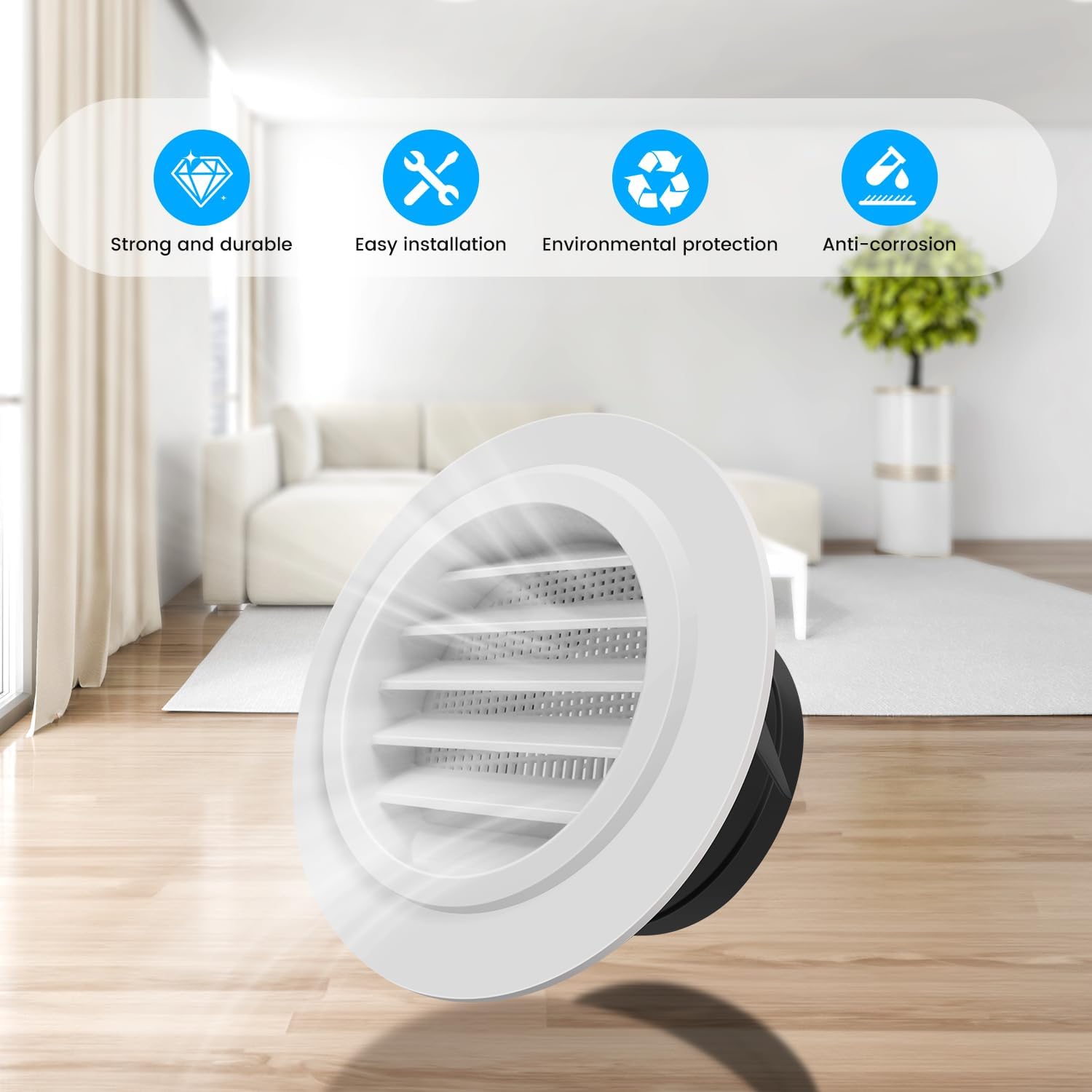 1Pack 4Inch Soffit Vents Round Vent Cover with Built (White100mm)