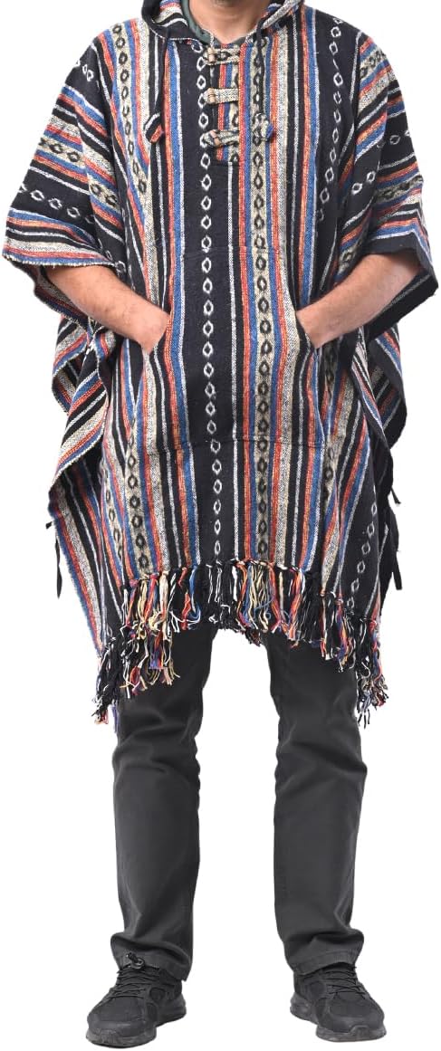 THE COLLECTION ROYAL Baja Hoodie Men Women Classic Mexican Pullover Sweater Drug Rug Hippie Surf Serape Poncho Jacket Winter