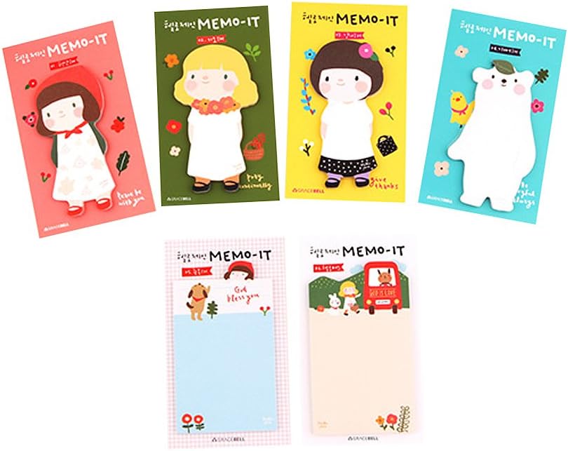 GRACEBELL Hello Jane Sticky Notes, Cute Super Sticky Note Pads for to Do List, Reminders, 6 Designs of 1 Set, 2.2in x 3.35in