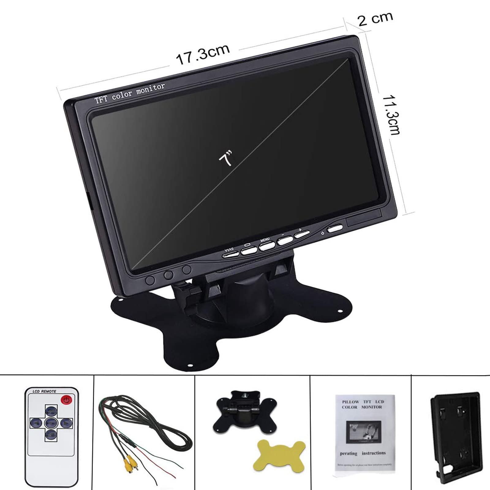 Lychee Schermo 7 Pollici TFT LCD Schermo Ultra-Sottile Monitor Portatile Parcheggio Posteriore Monitor retromarcia con 2 ingressi video 2 AV, per Auto/Autobus/Camion/Rimorchi