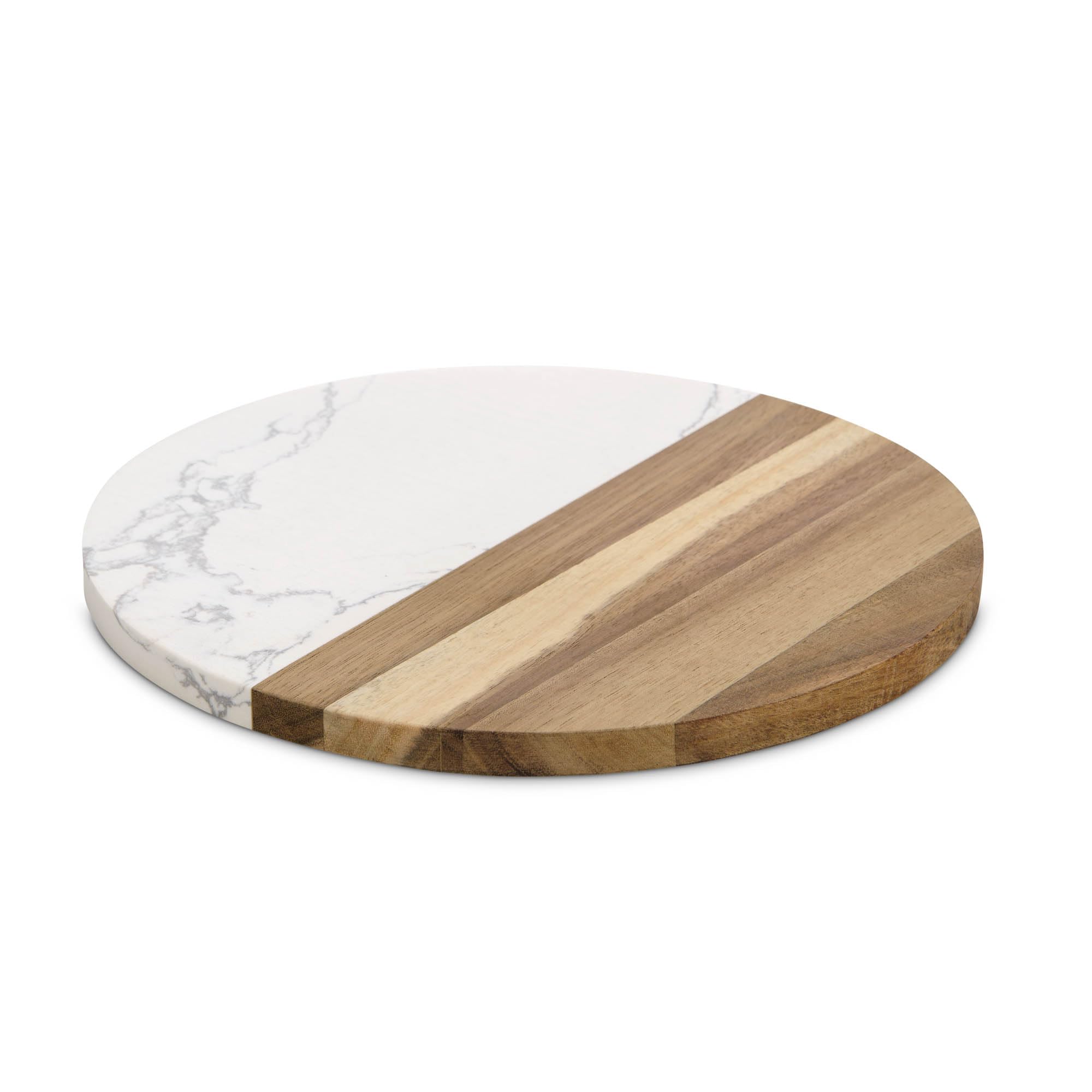 Maison du Fromage - Tabla de queso para embutidos, mármol cultivado y madera, redonda, 9.85 x 9.85 x 0.5 pulgadas