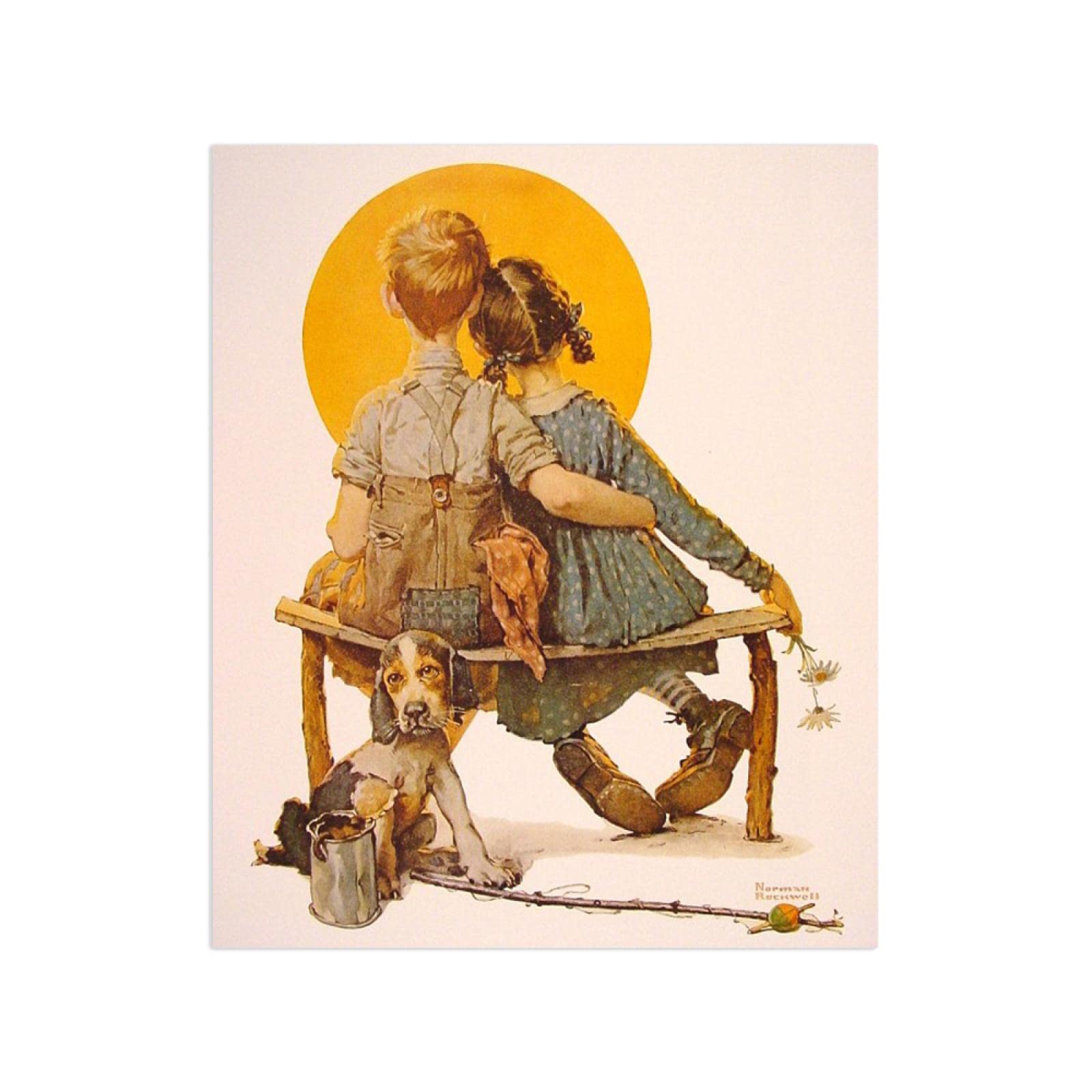 JZSDGB Norman Rockwell Prints-Canvas Print Wall Art Famous Painting-‘Boy and Girl gazing at the Moon’Art Reproduction Canvas Picture Posters-for Living Room Wall Decor 90x108cm(35x43in) Frameless