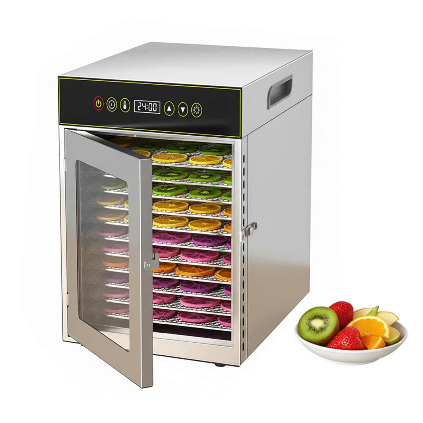 Essiccatore per Alimenti, Vassoi in Acciaio Inox da 12/18 da 29 Cm, Controllo della Temperatura Regolabile (30℃ ~ 90℃) E Timer (0~24 Ore), Carne Secca, Frutta, Verdura 800W18Trays