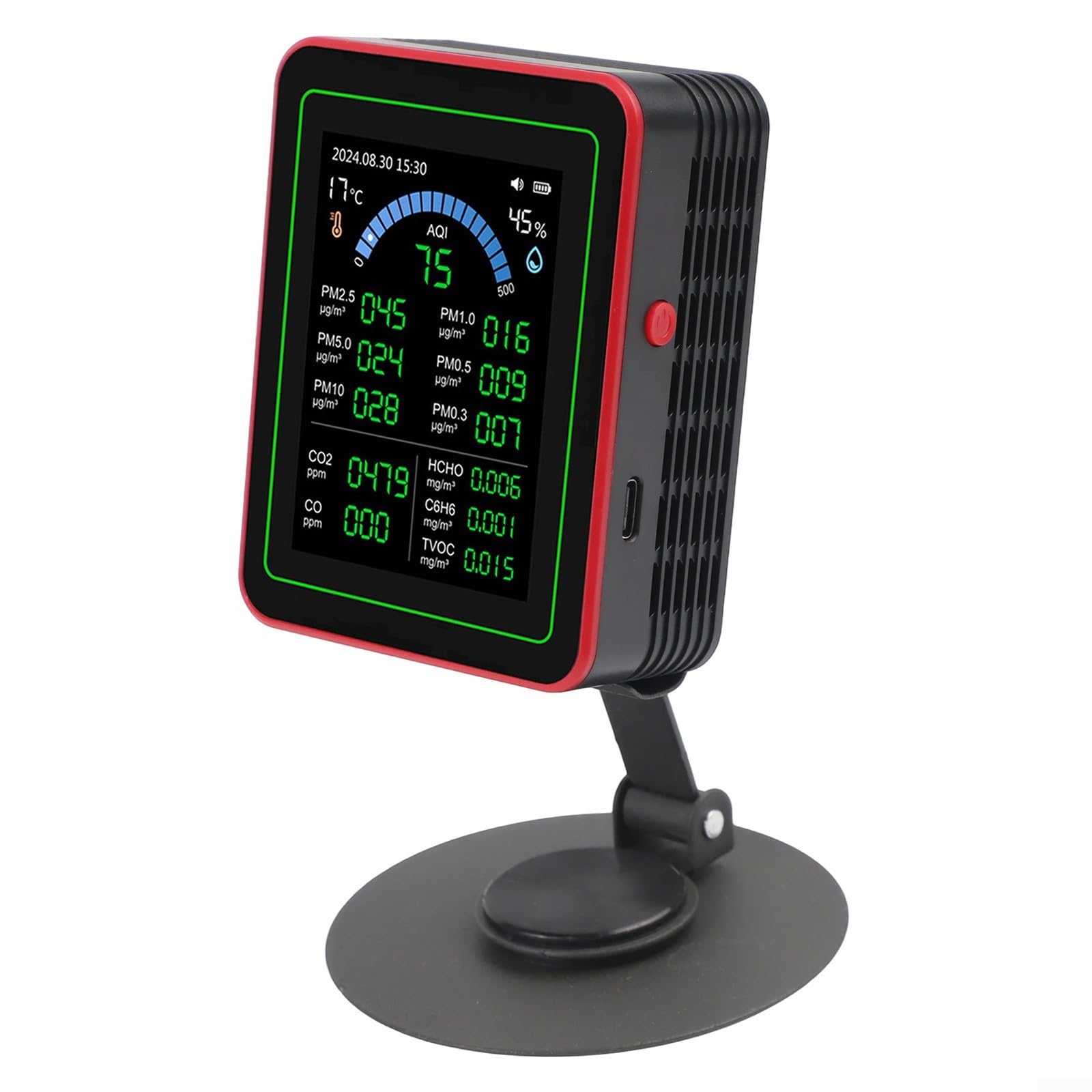 18 in 1 Misuratore di qualità dell'aria PM2.5 Display TFT 18 in 1 Misuratore di qualità dell'aria (Nero) | 18 parametri contemporaneamente, PM2.5//TVOC, 2,8 pollici TFT, AQI in tempo reale, per ricarica USB-C