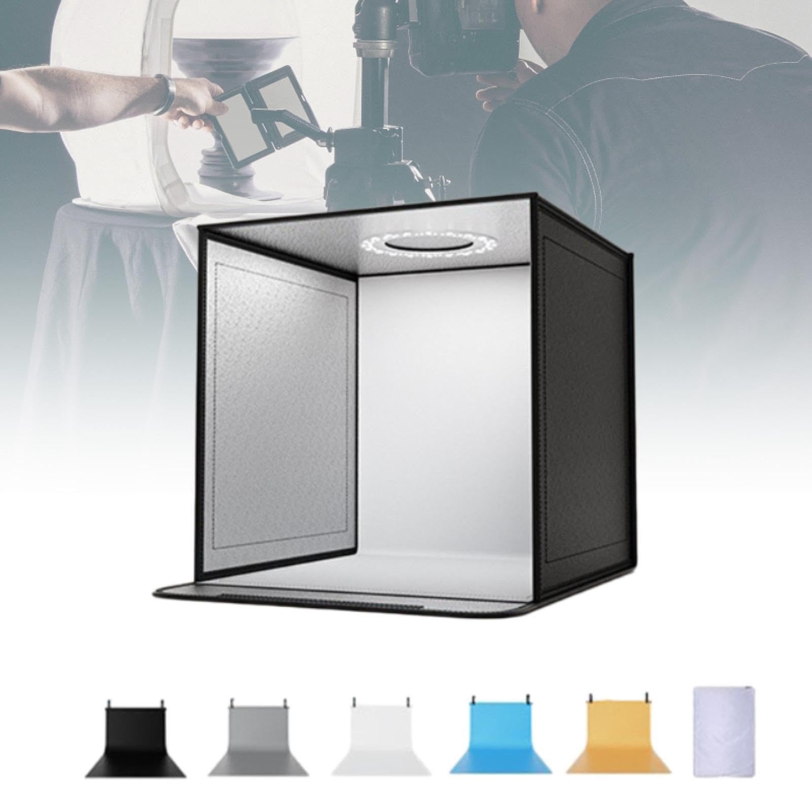 Photo Pliable Photo Tente Éclairage Réglable Portable Cinq Fonds Amovibles Matériau Oxford Nettoyable Adapté Photographie Bijoux Accessoire, Anneau Lumineux à 3 Couleurs, 60cm