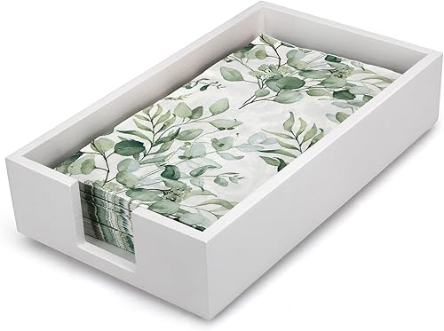 Soporte para toallas de papel para invitados para baño, bandeja plana para servilleteros de madera blanca, bandeja para mesa y encimera, moderno,