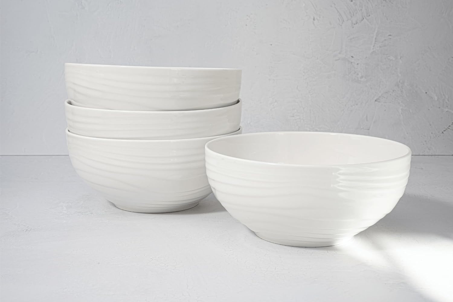 New Bone China 12 Piece Dinnerware Set, Santorini Collection (Wave), White, Daily Use China, Embossed Tableware Service for 4 image 7 of 8 B0DG37TXQB