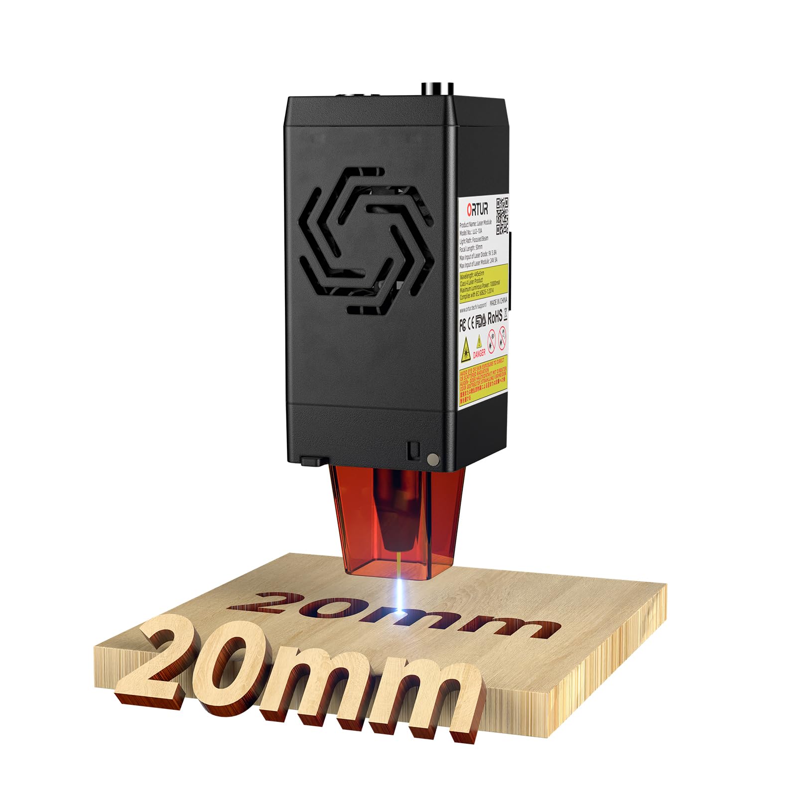 Ortur LU2-10A 10000mW Laser Module with Air Assist for Ortur Laser Engraver, 0.05x0.1mm Spot for High Precision Engraving, Compatible with All Ortur Laser Engraving Machine, Laser Class 4