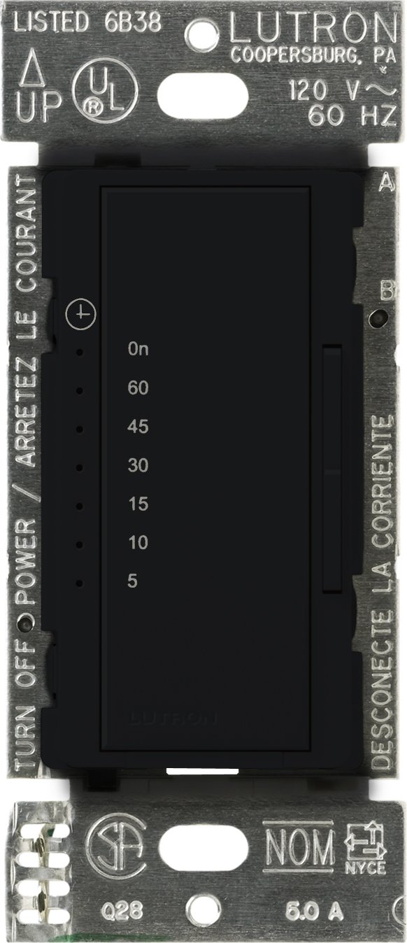 Lutron Maestro Countdown Timer Switch for Fans and Lights, 3A/150-Watt LED Bulbs, Single-Pole/Multi-Location | MA-T51MN-BL | Black